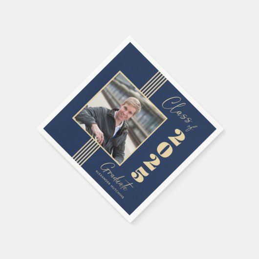 Navy Gold Photo Lijst 2025 Afstuderen Servet (Hoek)