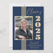 Navy Gold Photo Lijst Klasse van 2025 Afstuderen Aankondiging (Voorkant)