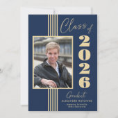 Navy Gold Photo Lijst Klasse van 2025 Afstuderen Aankondiging (Voorkant)
