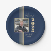 Navy Gold Photo Lijst Klasse van 2025 Afstuderen Papieren Bordje (Voorkant)