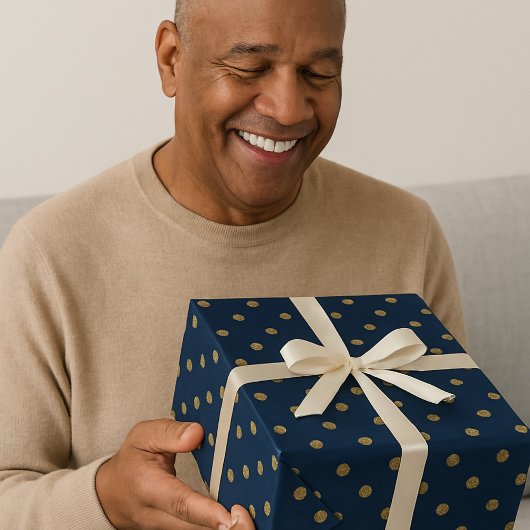 Navy & Gold Polka Dot Elegant Cadeaupapier