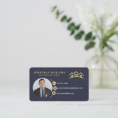 Navy & Gold Professional Real Estate Foto Visitekaartje (Staand voorkant)