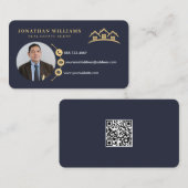 Navy & Gold Professional Real Estate Foto Visitekaartje (Voorkant / Achterkant)