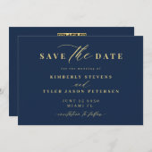 Navy gold QR code simple elegant wedding Save The Date (Voorkant / Achterkant)