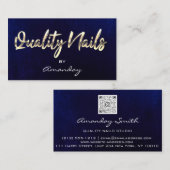 Navy Gold Quality Nail Script QR Code Logo Visitekaartje (Voorkant / Achterkant)