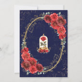Navy Gold Quinceañera Enchanted Red Roses Party Kaart (Achterkant)