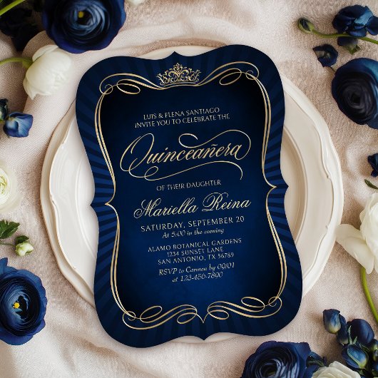 Navy Gold Quinceañera Kaart