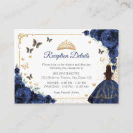 Navy Gold Quinceanera Reception Details Informatiekaartje