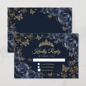 Navy Gold Quinceanera Reply RSVP Kaartje (Voorkant / Achterkant)