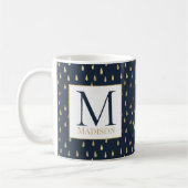 Navy Gold Raindrop Modern Trendy Monogram Koffiemok (Links)