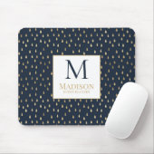 Navy Gold Raindrop Modern Trendy Monogram Muismat (Met muis)