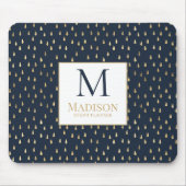 Navy Gold Raindrop Modern Trendy Monogram Muismat (Voorkant)