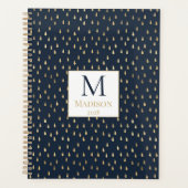 Navy Gold Raindrop Modern Trendy Monogram Planner (Voorkant)