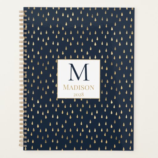 Navy Gold Raindrop Modern Trendy Monogram Planner (Voorkant)