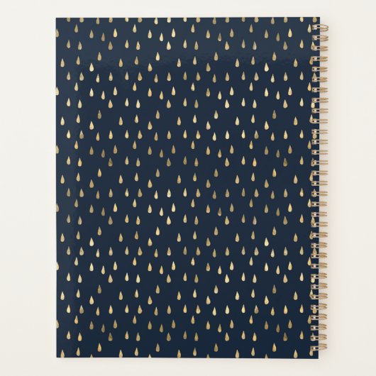 Navy Gold Raindrop Modern Trendy Monogram Planner (Achterkant)