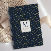 Navy Gold Raindrop Modern Trendy Monogram Planner