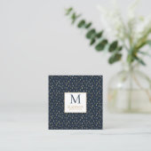 Navy Gold Raindrop Modern Trendy Monogram Vierkante Visitekaartje (Staand voorkant)