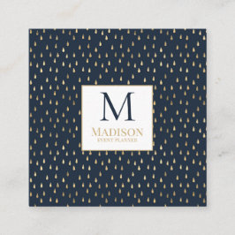 Navy Gold Raindrop Modern Trendy Monogram Vierkante Visitekaartje