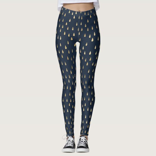 Navy Gold Raindrop Modern Trendy Yoga Leggings (Voorkant)