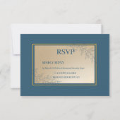 Navy Gold Rechthoek Floral Boho Bruiloft RSVP Kaartje (Voorkant)