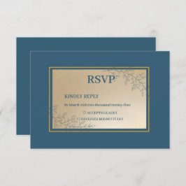Navy Gold Rechthoek Floral Boho Bruiloft RSVP Kaartje