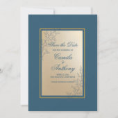 Navy Gold Rechthoek Floral Boho Save The Date Kaart (Voorkant)