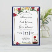 Navy, Gold, Red Rose Uitnodiging (Staand voorkant)