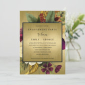 NAVY GOLD  RETRO BURGUNDY FLORAL VERLOVING KAART (Staand voorkant)