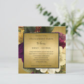 NAVY GOLD  RETRO BURGUNDY FLORAL VERLOVING KAART (Staand voorkant)