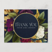 NAVY GOLD RETRO BURGUNDY FLORAL WEDING DANK U BRIEFKAART (Voorkant)