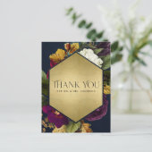 NAVY GOLD RETRO BURGUNDY FLORAL WEDING DANK U BRIEFKAART (Staand voorkant)