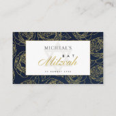 NAVY GOLD ROOS FLORAL BAT MITZVAH PLACE CARDS VISITEKAARTJE (Achterkant)