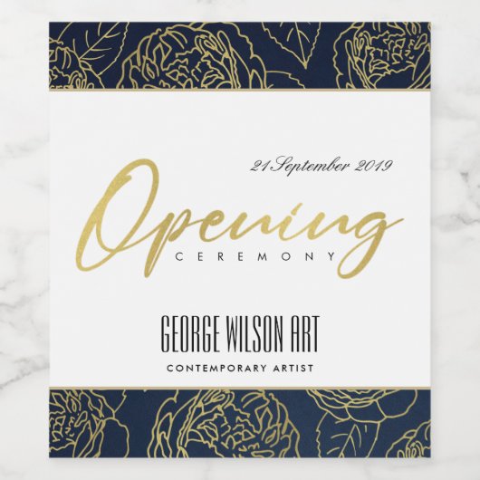 NAVY GOLD ROOS FLORAL GRAND OPENING CEREMONY WIJN ETIKET (Enkel label)