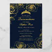 Navy Gold Roos Garden Quinceanera Folie Uitnodiging (Voorkant)
