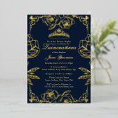 Navy Gold Roos Garden Quinceanera Folie Uitnodiging (Staand Voorkant)