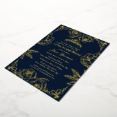 Navy Gold Roos Garden Quinceanera Folie Uitnodiging (Gedraaid)