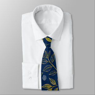 Navy & Gold Roos – Naadloos Botanisch Patroon Stropdas