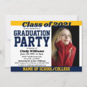 Navy Gold School Colors Foto Afstuderen Kaart (Voorkant)