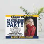 Navy Gold School Colors Foto Afstuderen Kaart (Staand voorkant)