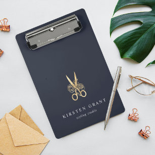 Navy & Gold Scissors Salon Logo Mini Klembord