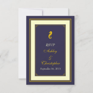 Navy Gold Seahorse Nautical Wedding Response Kaart