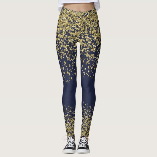 Navy & Gold Shiny Leggings (Voorkant)