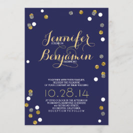 Navy Gold & Silver Confetti Nieuwjaarshuwelijksuit Kaart