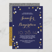 Navy Gold & Silver Confetti Vrijgezellenfeest Kaart (Voorkant / Achterkant)