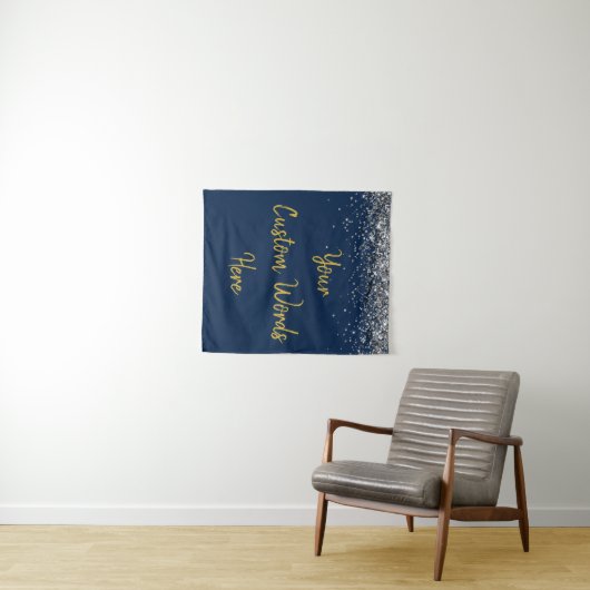 Navy Gold Silver Verjaardag Party Foto Booth Prop Wandkleed (In Situ (horizontaal))