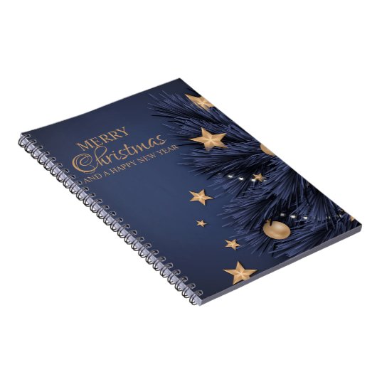 Navy Gold Simple Christmas Day Spiral Foto Notitieboek (Rechterzijde)