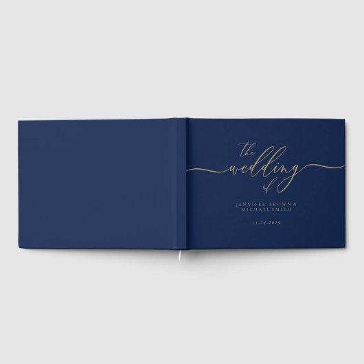 Navy Gold Simple Wedding Gastenboek (Volledig)