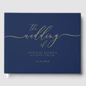 Navy Gold Simple Wedding Gastenboek (Voorkant)