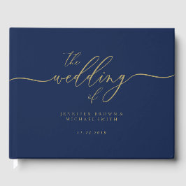 Navy Gold Simple Wedding Gastenboek