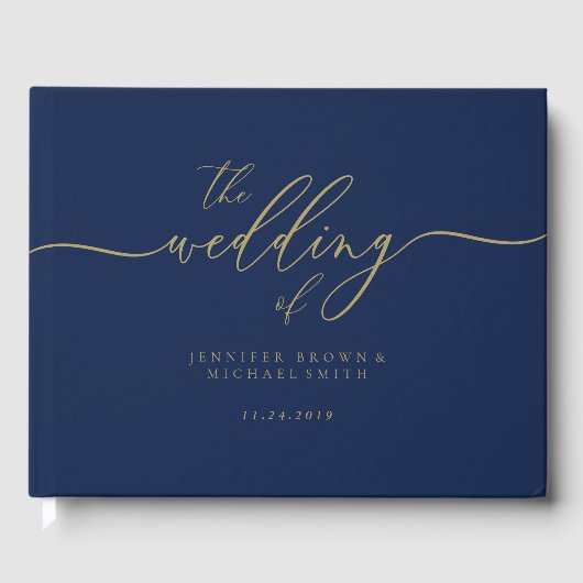 Navy Gold Simple Wedding Gastenboek (Voorkant)